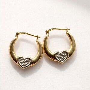 925 Sterling Silver Heart Hoop Earrings – Two-Tone – Marked Jordan MOM